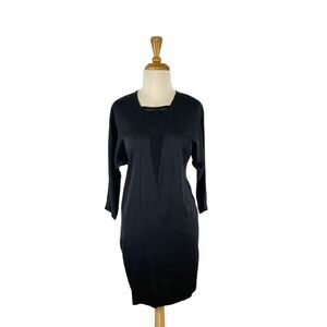 Robert Rodriguez 6 S Black Silk Dress Pencil Midi Y2K Dolman 3/4 Sleeves Evening